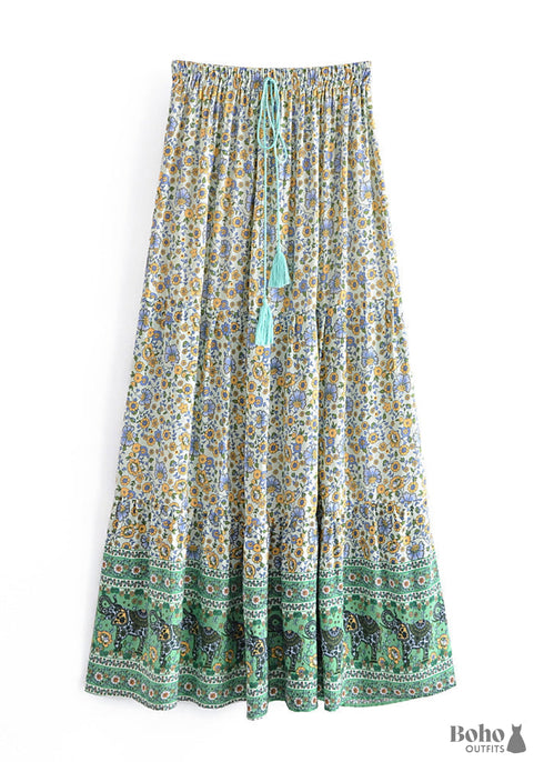 Boho Skirts in Esme Flower in Green For Women